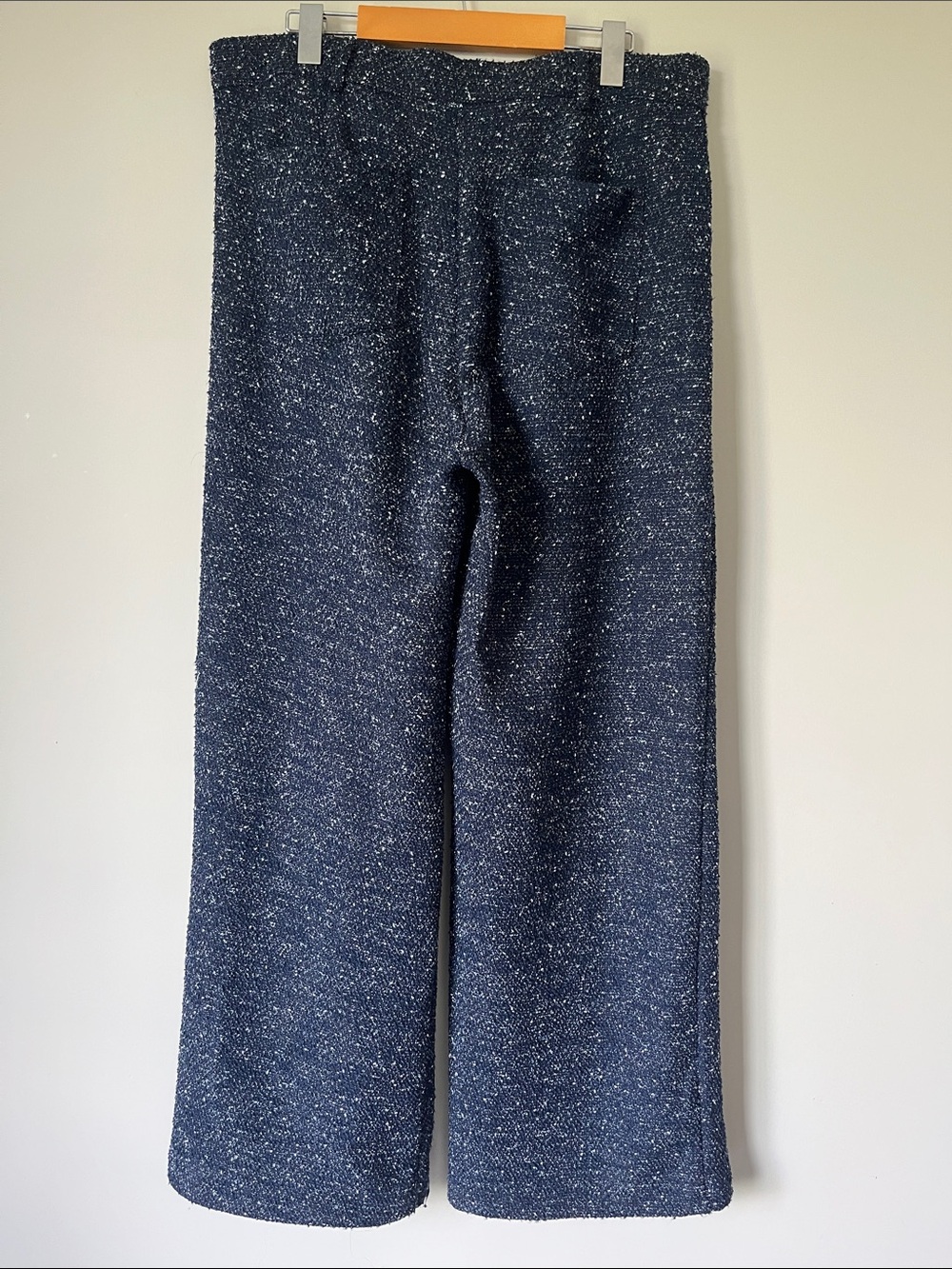 H&M Bouclé Tweed High Rise Wide Leg Pants Navy Blue Size Large - Picture 3 of 9
